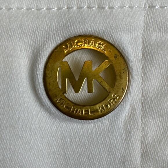 Michael Kors Women's White Denim Jeans Skinny Straight Fit Fringe Hem Size 16 - Picture 8 of 12